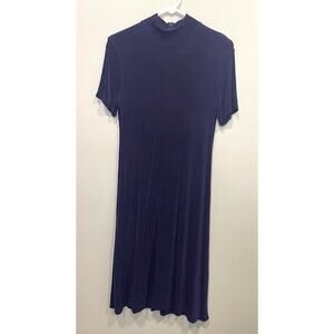 Nina Charles by Kasper Mock Neck Eggplant Purple Stretch Dress Women's Sz S